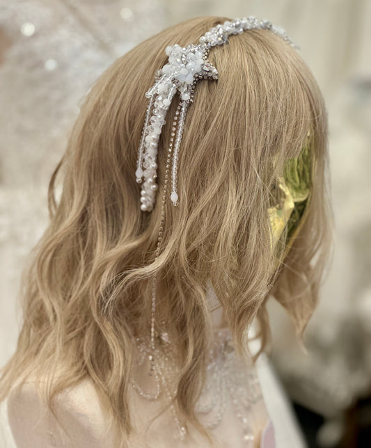 AB Beaded Headband w/Crystals/Pearls
