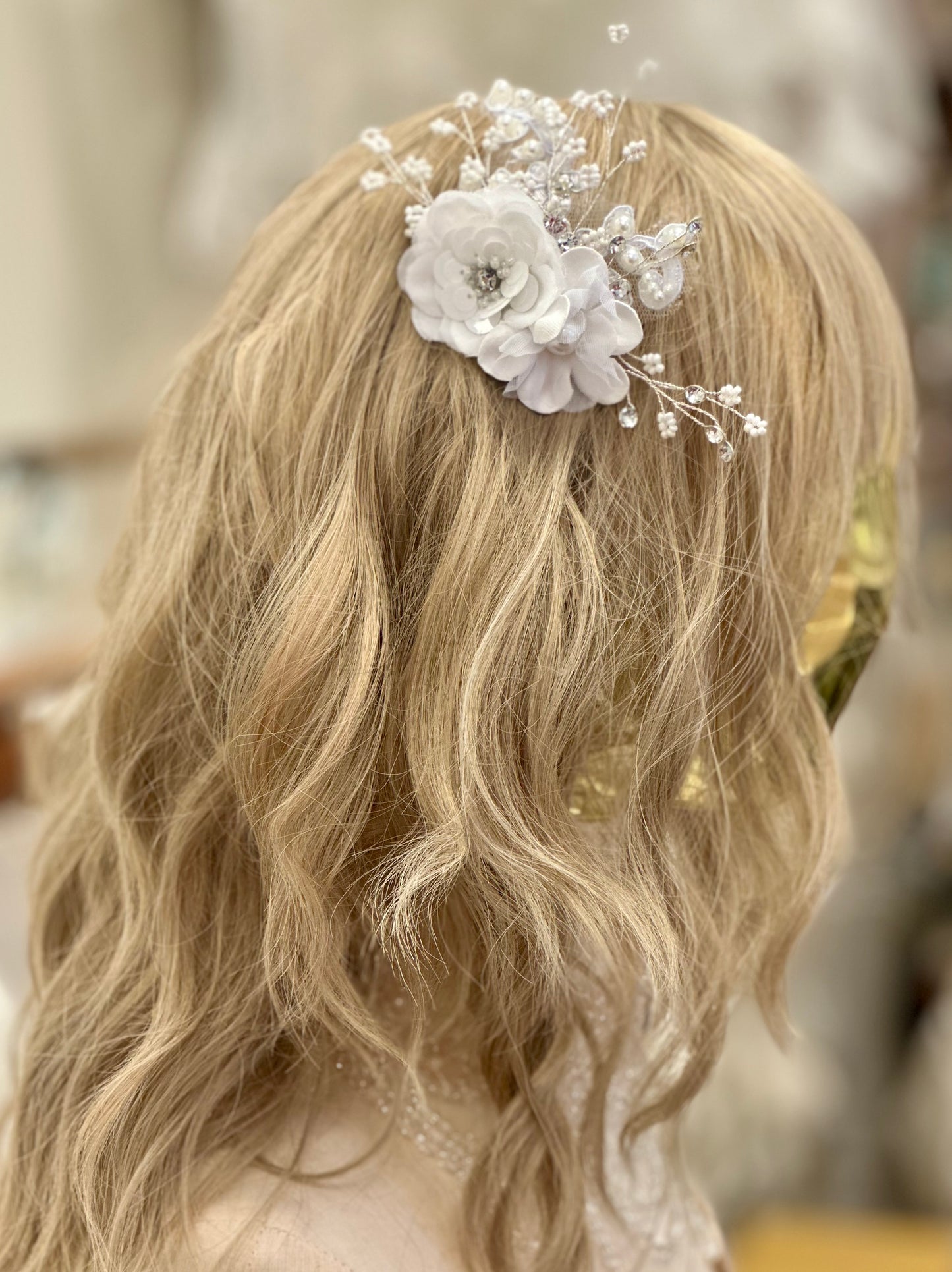 Girls Floral Comb w/Rhinestones, Beads