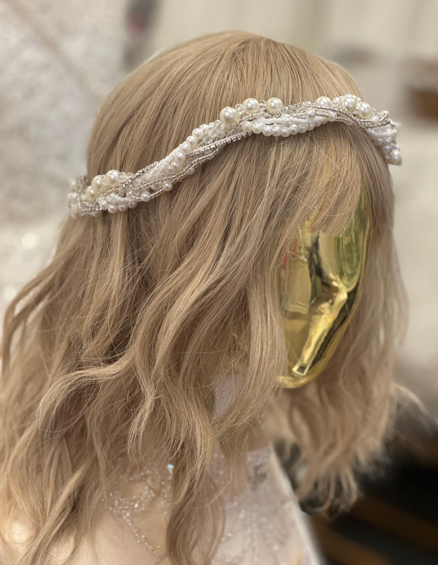 Ivory Pearl/Rhinestone Braided Headpiece