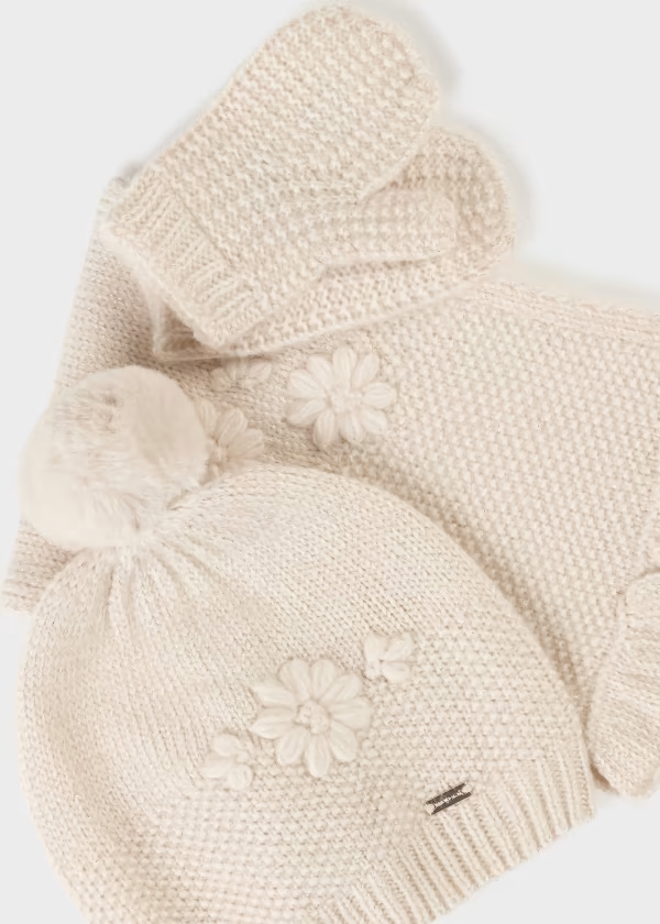 Mayoral Pompon Hat,Scarf,Mitten Set