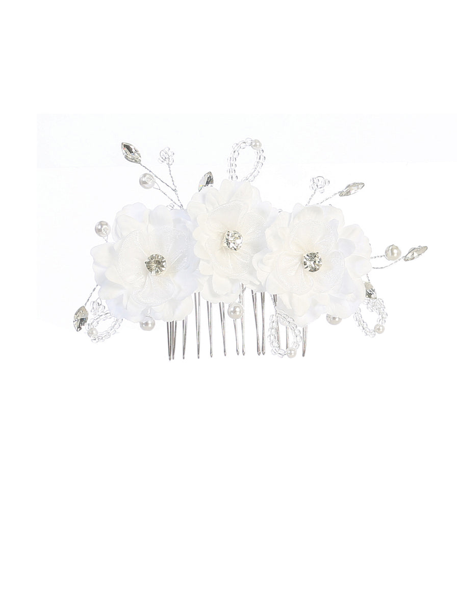Three Flower Hair Comb with Beading and Rhinestones