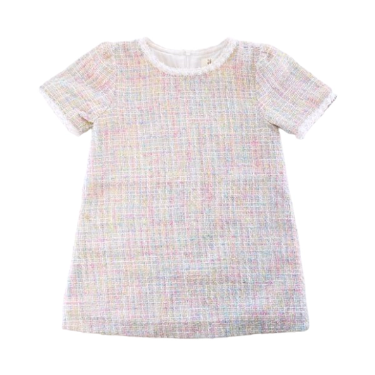Girls Pearl Trim Tweed SS Dress