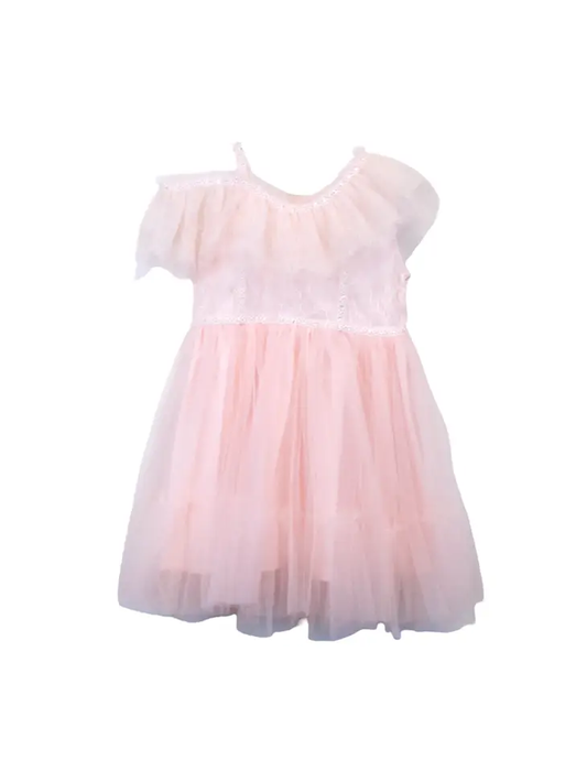 Girls Pink Off Shoulder Lace Dress