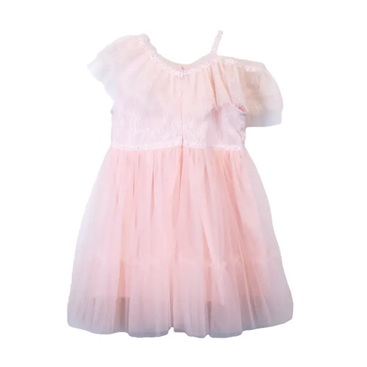 Girls Pink Off Shoulder Lace Dress