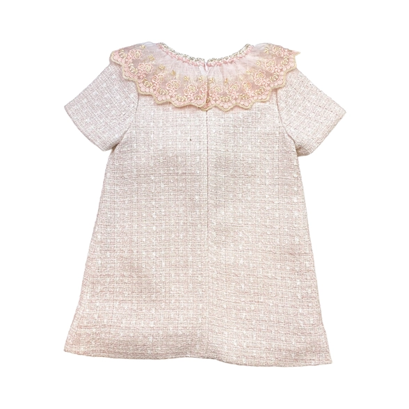 Floral Lace Trim Tweed Dress