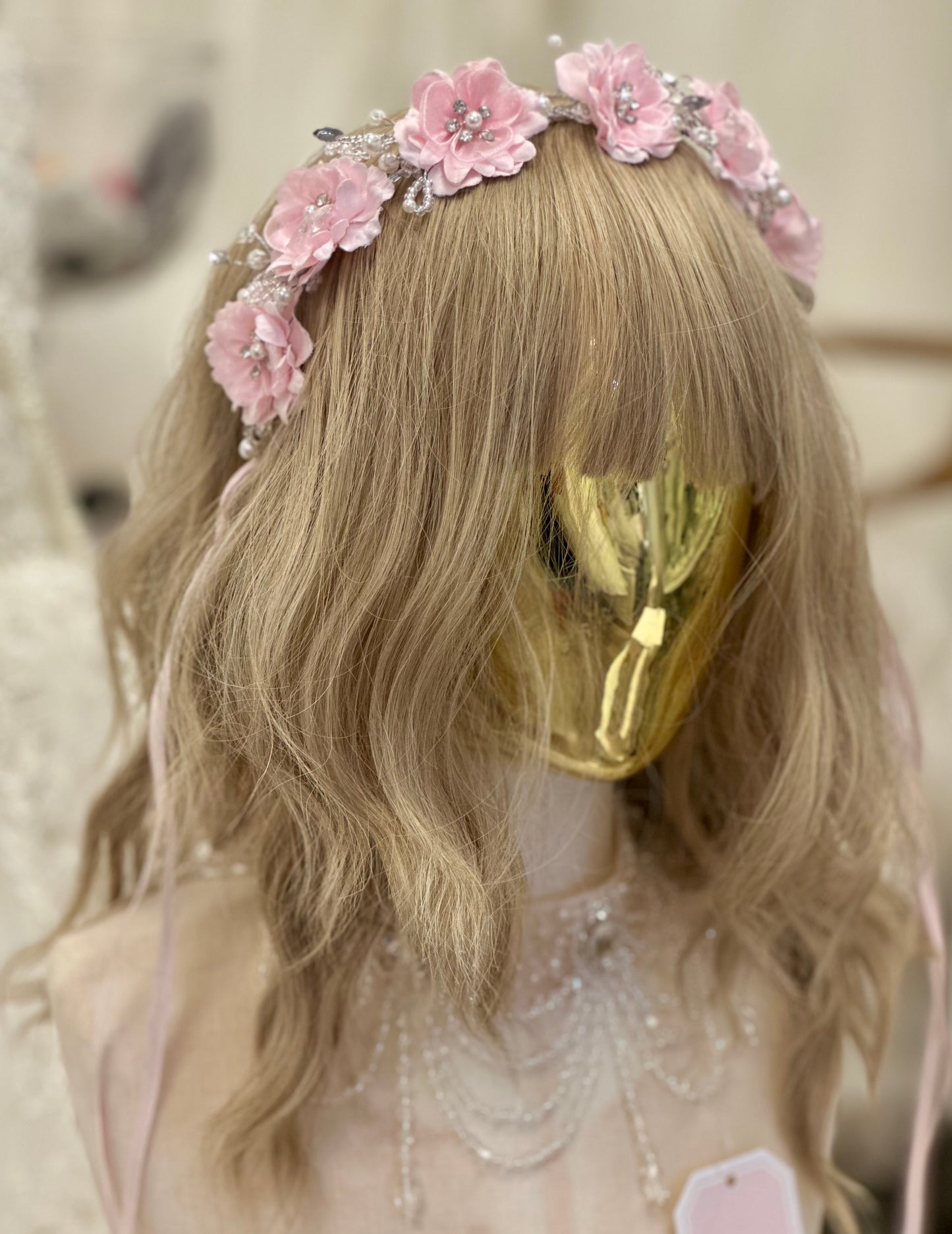 Silk Flower Headband with Rhinestones and Pearls