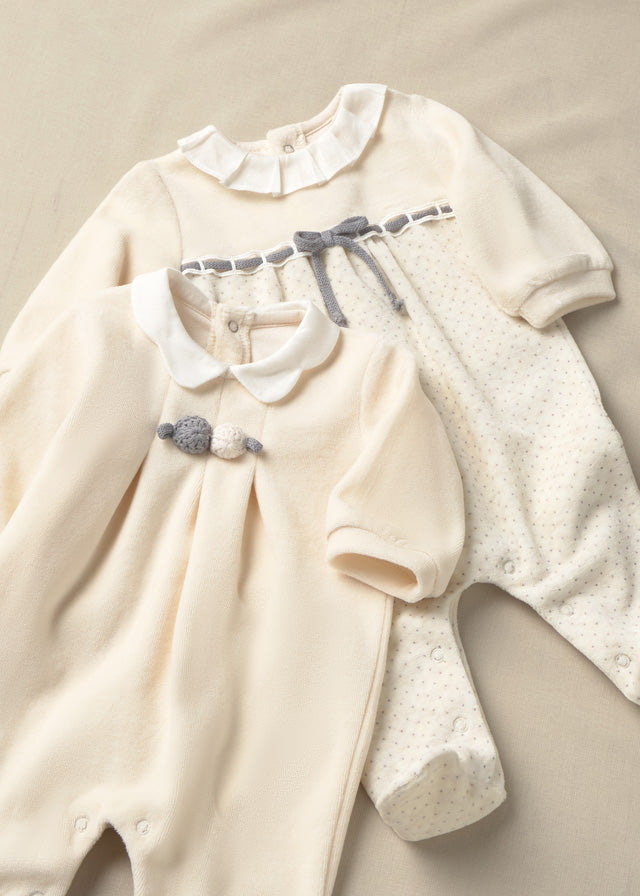Mayoral Velour Footie w/Polka Dots