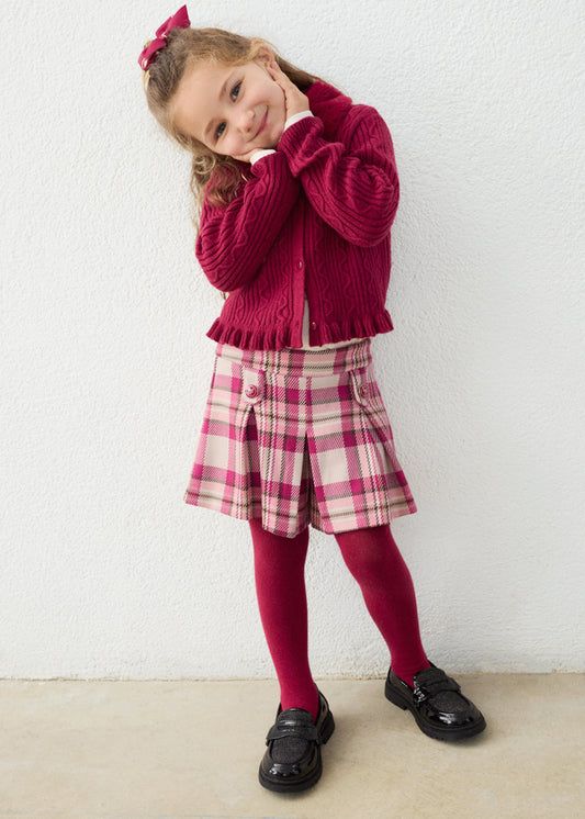 Mayoral Girl 2pc Cardigan & Plaid Skorts Set