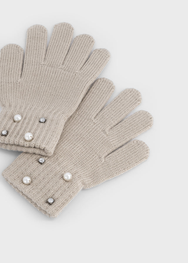 Mayoral Girl Mitten Set w/Pearl & Crystals