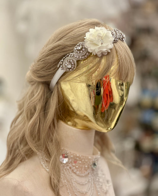 Satin Headband w/Ivory Flower