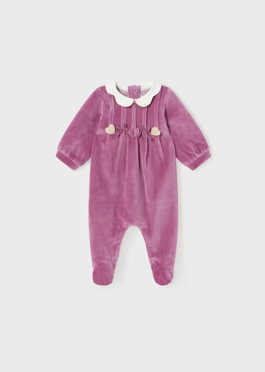 Mayoral Velour Onesie w/Hearts