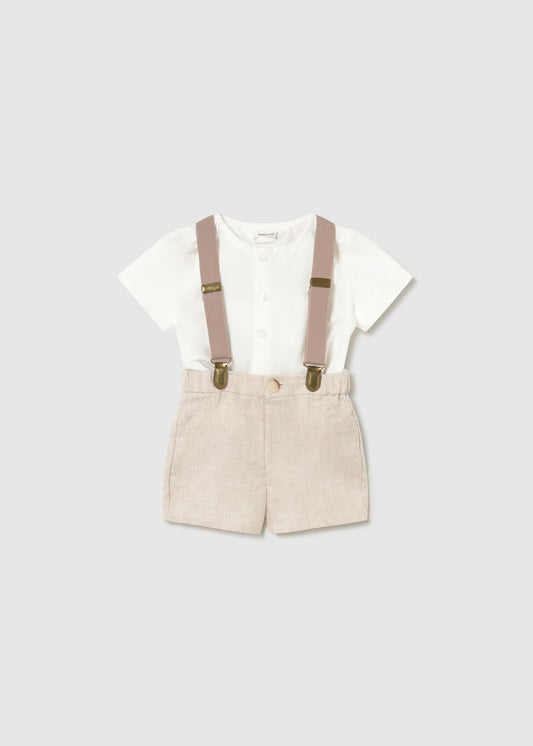 Mayoral Newborn Boy Shorts with Suspenders and Shirt Set