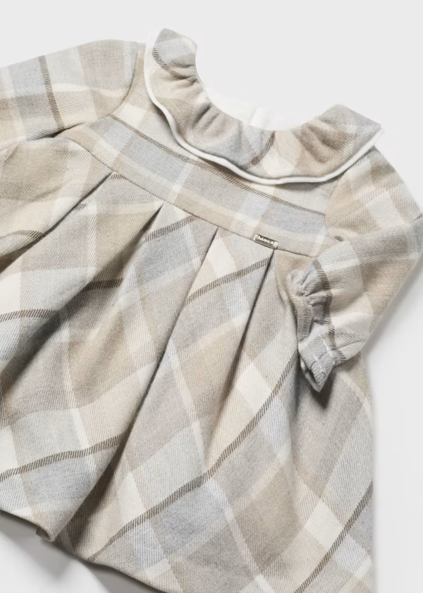 Mayoral Ruffle Neck Plaid Dress