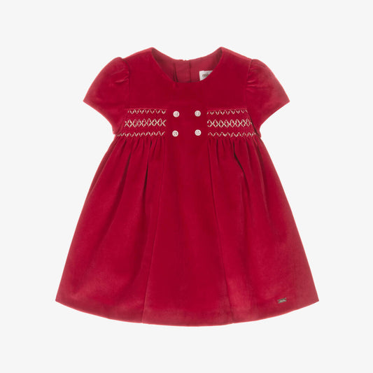 Mayoral Newborn Baby Girls Cherry Red Smocked Velvet Dress