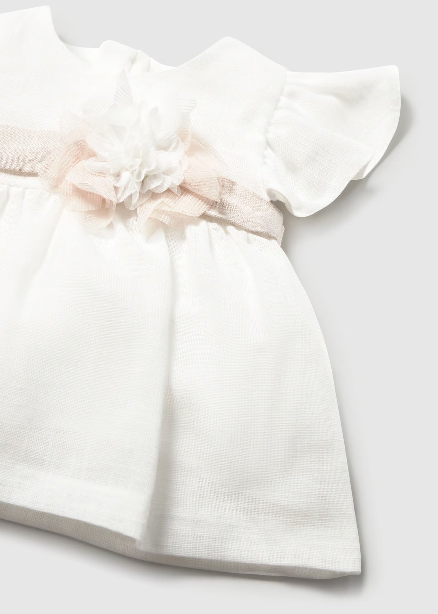 Mayoral Newborn Girl Dress with Floral Sash and Bloomers