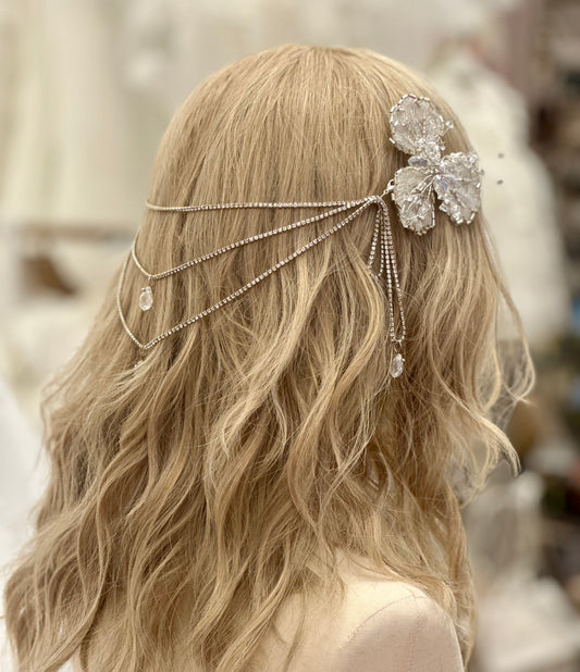 2pc Crystal Barrettes with Chain