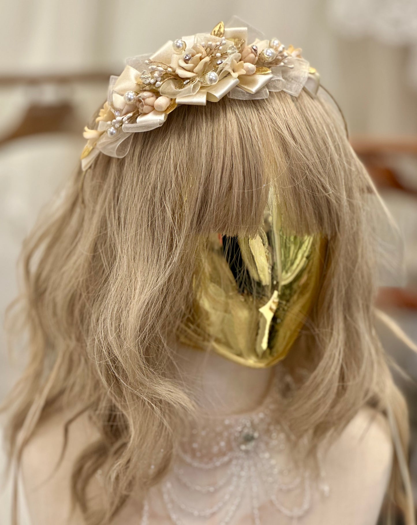 Champagne/Gold Floral Hair Garland