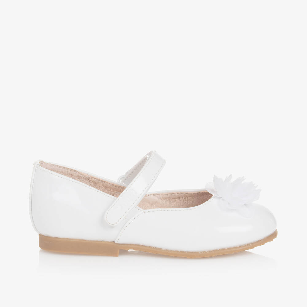 Mayoral Girls White Patent Flower Shoes