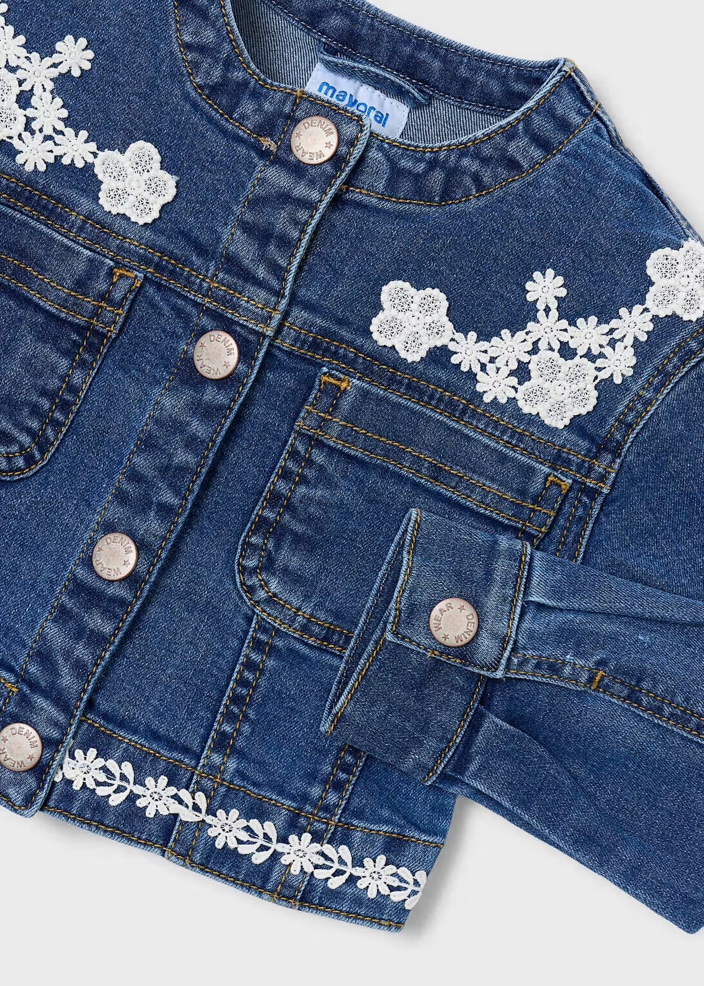 Mayoral Girl Denim Jacket with Guipure Details