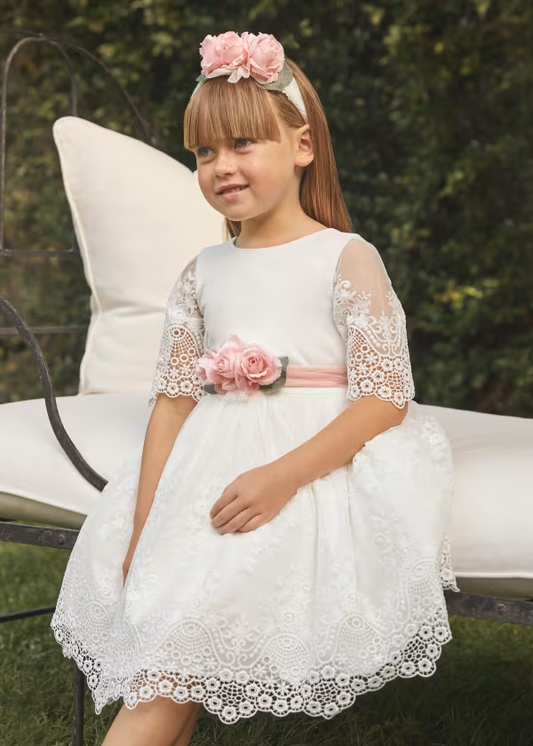 Abel & Lula Girls Tulle Embroidered Guipure Dress