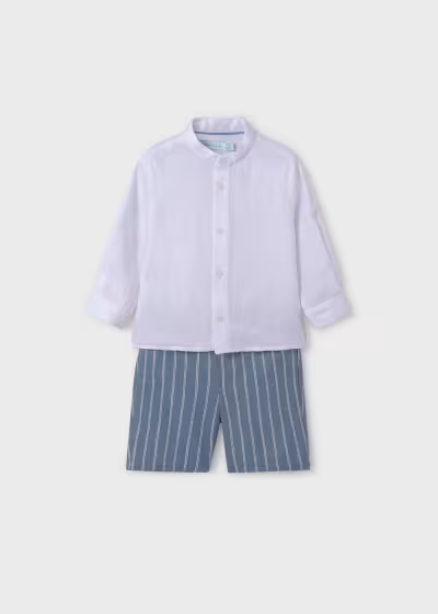 Abel & Lula Baby Set Of Striped Linen Shorts, Vest & Shirt