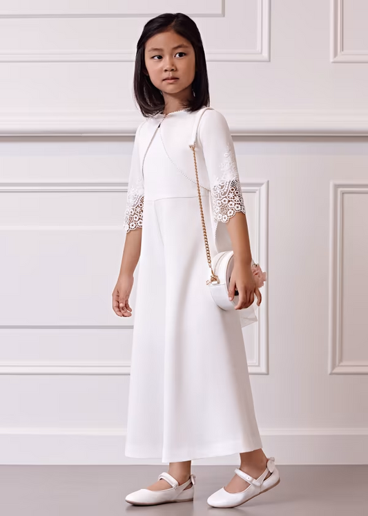 Abel & Lula Girls Embroidered Jumpsuit With Cardigan