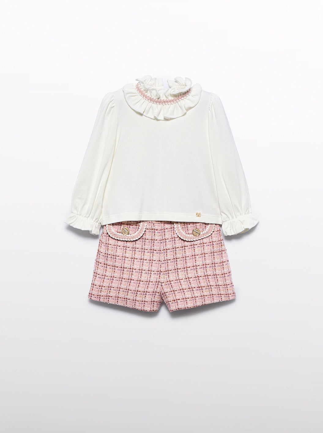 Abel & Lula Baby Girl Lurex Plaid Bermuda Shorts Set