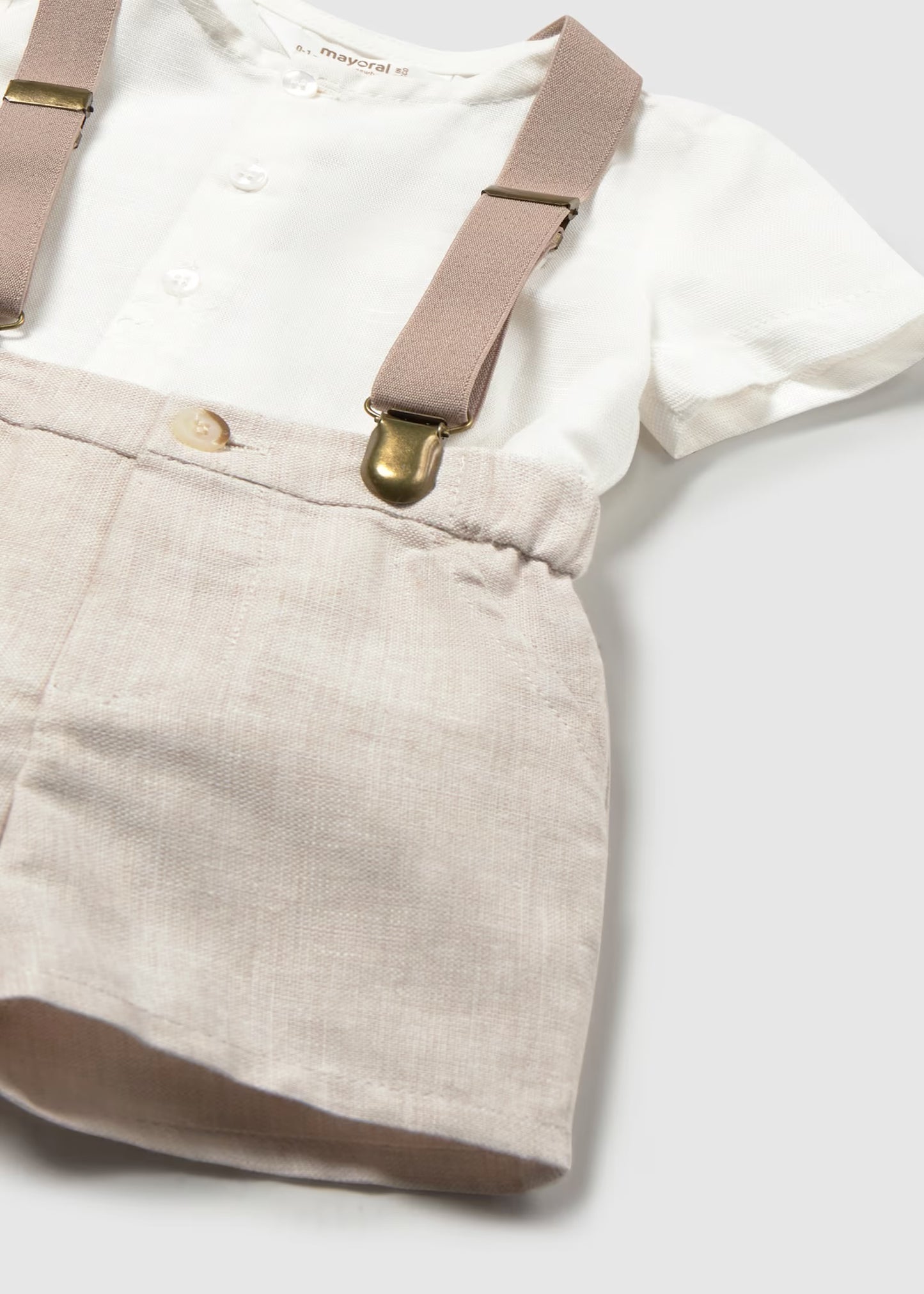 Mayoral Newborn Boy Shorts with Suspenders and Shirt Set
