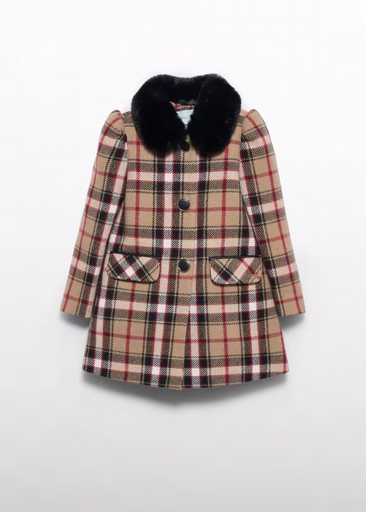 Abel & Lula Plaid Coat w/Faux Fur Collar