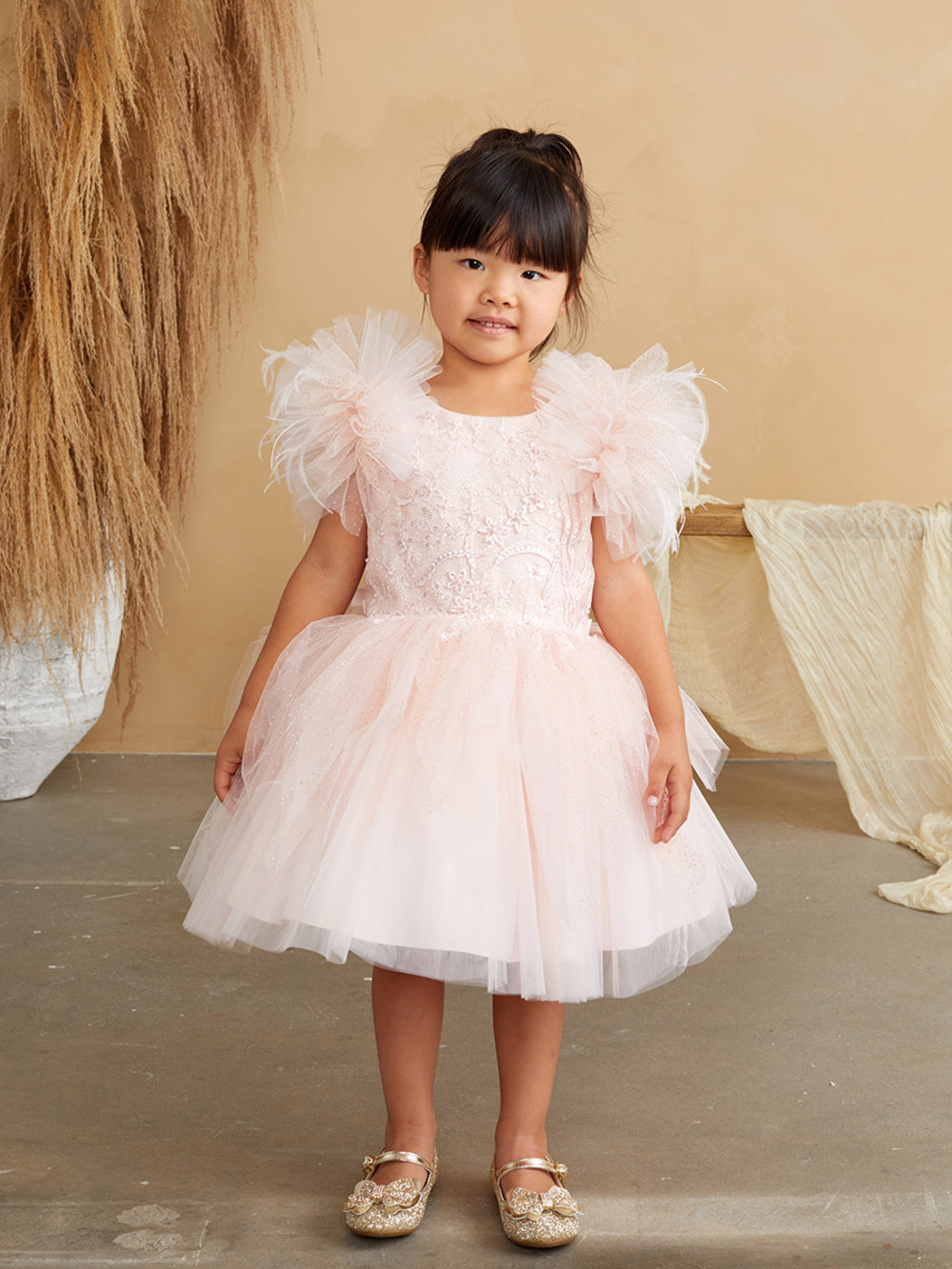 Girls Shimmery Flutter Sleeve Dress