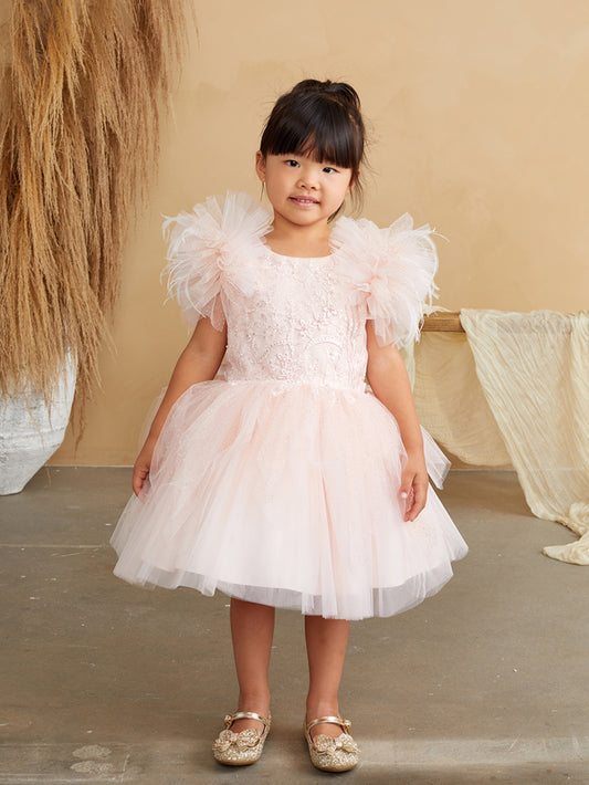 Girls Shimmery Flutter Sleeve Dress