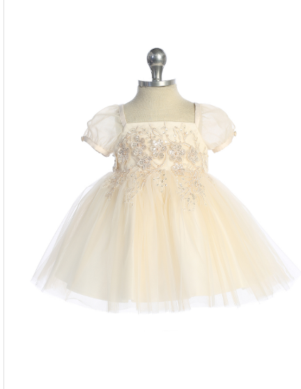 Floral Embroidered Bodice with Puff Sleeves