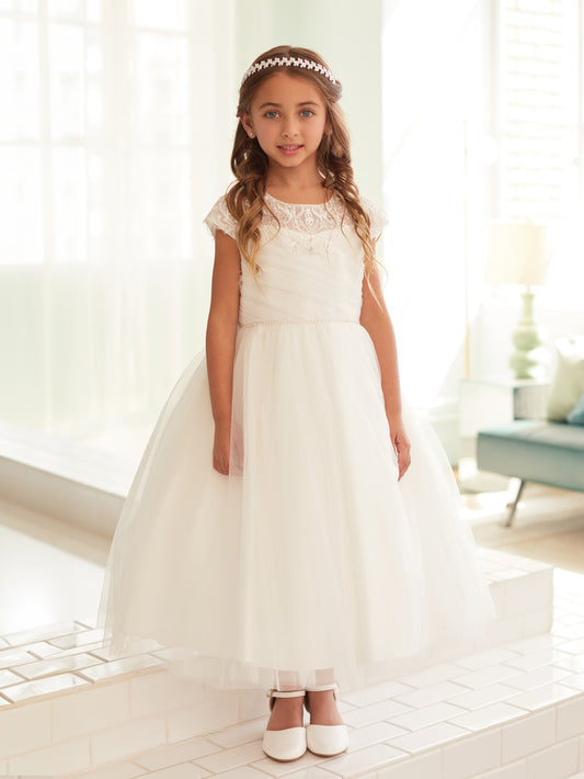 Girls Gorgeous illusion neckline bodice with a asymmetrical ruched bodice