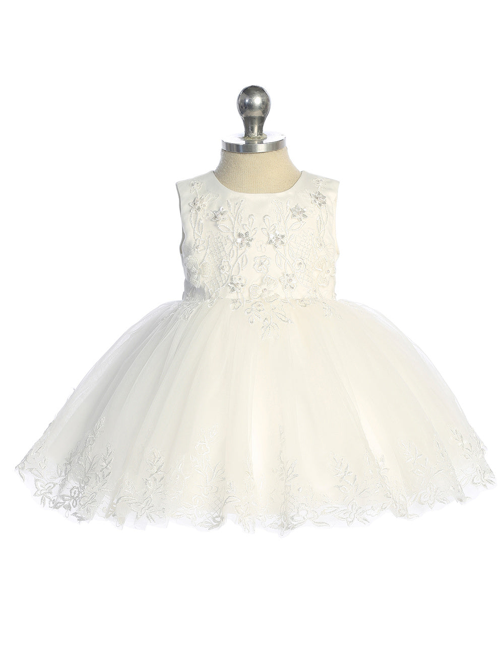 Infant Adorable lace applique bodice with 3D flowers and pearls Dress