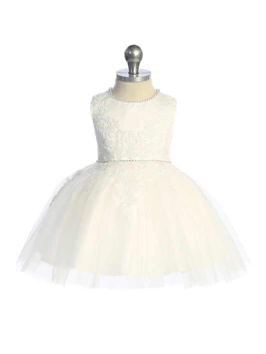 Infant Shimmering Lace Bodice with a Rhinestone Neckline Dress