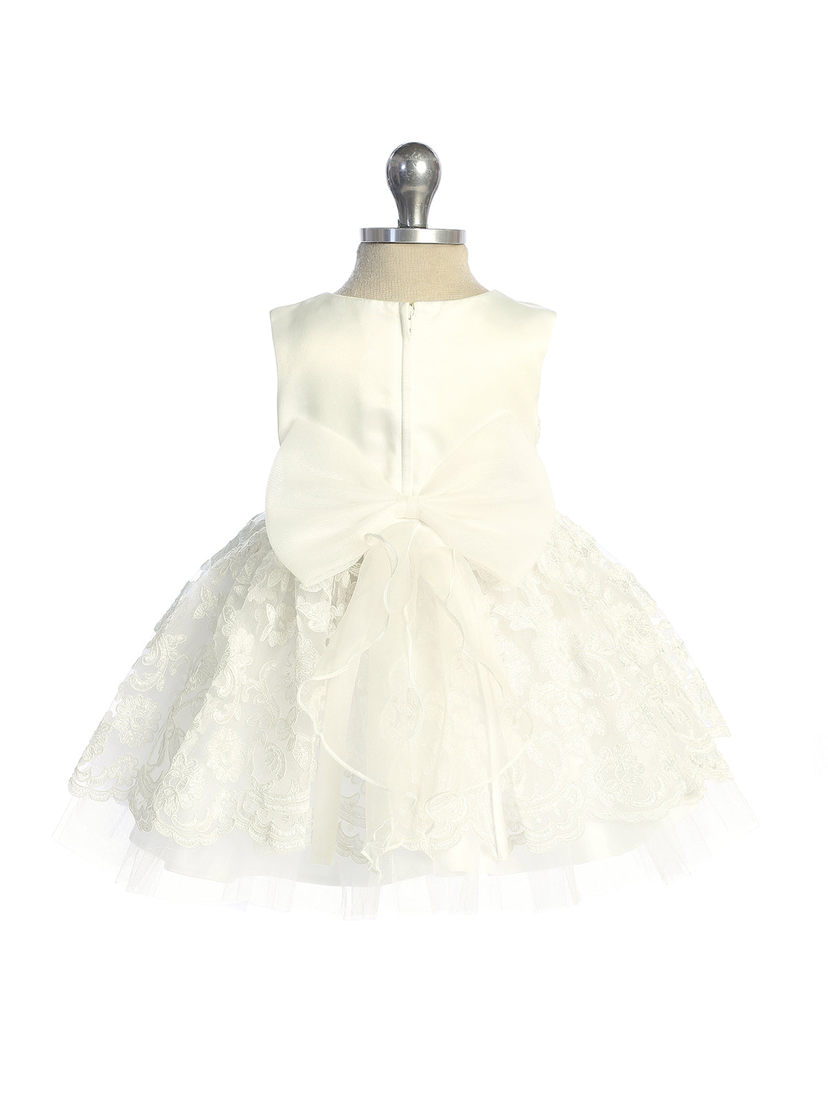 Infant Girls All Lace Dress with a Braided Pearl Waist Sash Dress