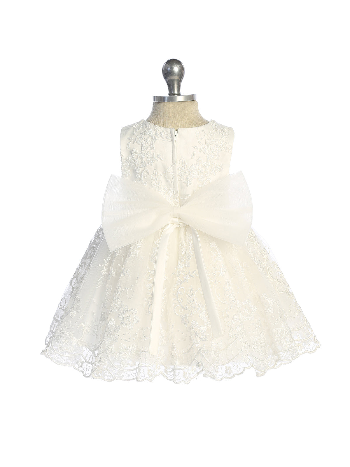 Infant Girl Full Lace Bodice and Skirt Rhinestone and Pearl Waist Accent Dress