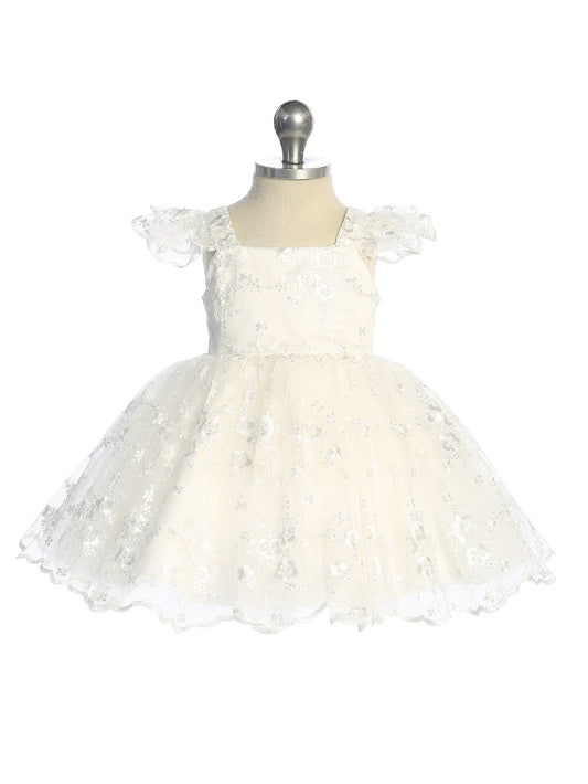 Infant All Lace Flutter Sleeve Dress with a Square Neckline