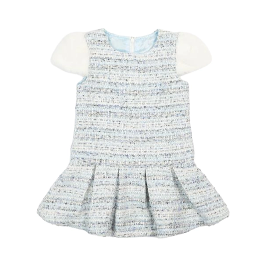 Girls Furry Sleeves Tweed Dress