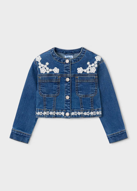 Mayoral Girl Denim Jacket with Guipure Details