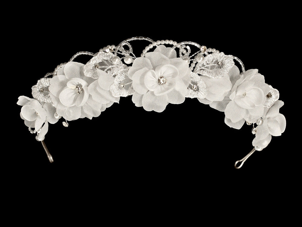 Organza flowers with rhinestones Headpiece