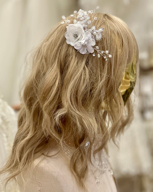 Girls Floral Comb w/Rhinestones, Beads