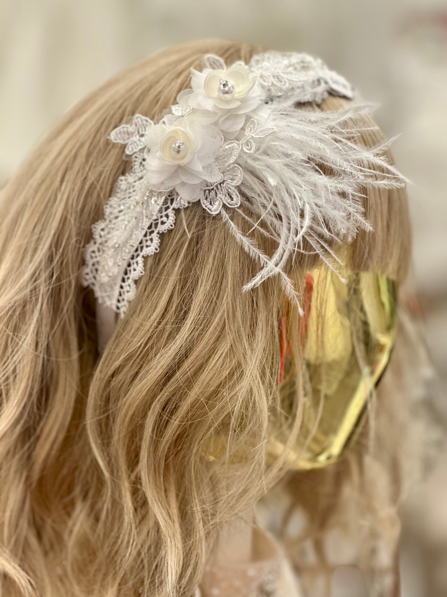 Satin Headband w/Feathers/Applique