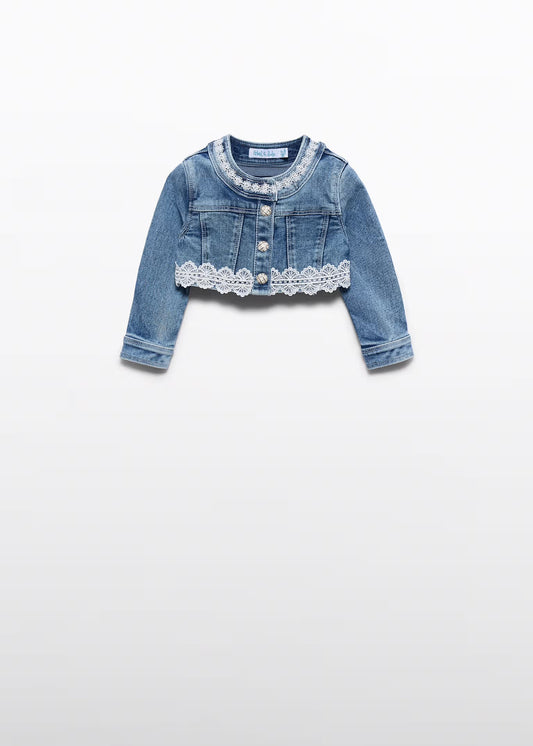 Abel & Lula Girl Guipure Denim Crop Jacket
