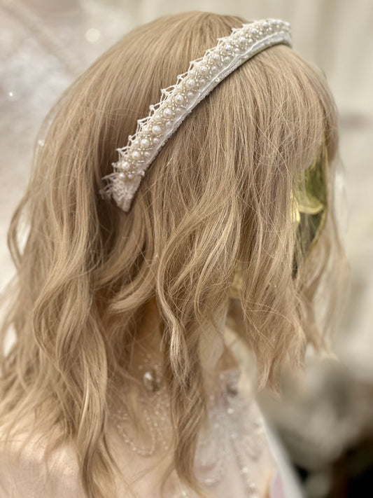 Ivory Headband w/Lace/Pearls