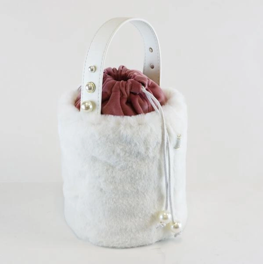 White Fur Bucket Purse