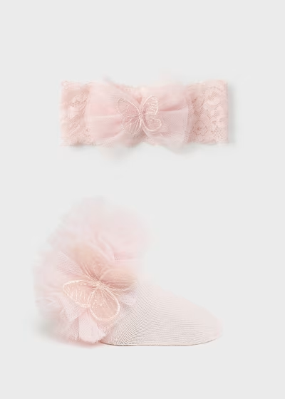 Mayoral Newborn bow socks and headband set