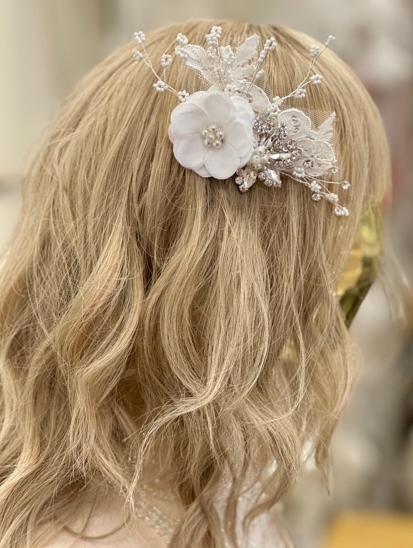 Girls Floral Comb w/Rhinestones, Beads