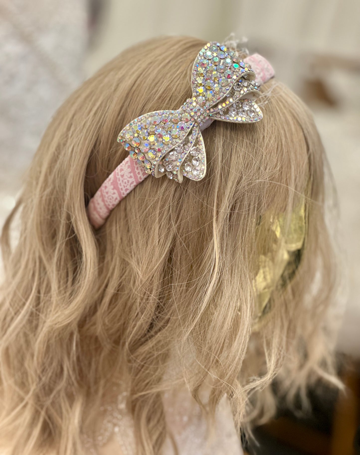 Pink Headband w/Rhinestone Bow