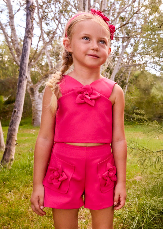 Mayoral Girl Flower Applique Shorts and Top Set
